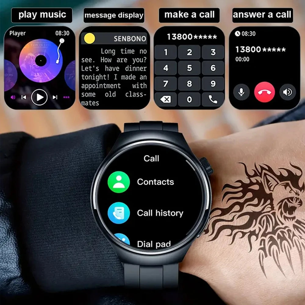 Noxwear - SENBONO Men's Smart Watch Heart Rate Blood Oxygen Monitor Bluetooth Call Multiple Sport Modes Voice Assistant Smartwatch for Men