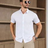 Noxwear -New Men's Business Casual Solid Color Short Sleeved Shirt for Summer Fashion No Ironing Comfortable and Versatile Top