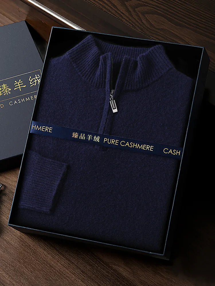 Noxwear - CHICUU Men's 100% Cashmere Sweater Zipper Pullover Mock Neck Long Sleeve Basic Cashmere Knitwear Autumn Winter Clothing Tops