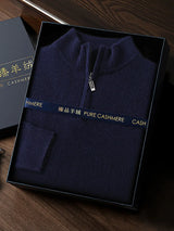 Noxwear - CHICUU Men's 100% Cashmere Sweater Zipper Pullover Mock Neck Long Sleeve Basic Cashmere Knitwear Autumn Winter Clothing Tops