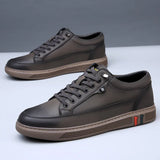 Noxwear - New Shoes for Men Genuine Leather Casual Shoes Spring Autumn Cool Black Flat Skateboard Shoes Youth Fashion Slip-on Sneakers