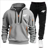 Noxwear-Men's tracksuit zipper hood multi-pocket and protective pants casual jogging tracksuit fall/winter 2-piece setLarge size S-3XL