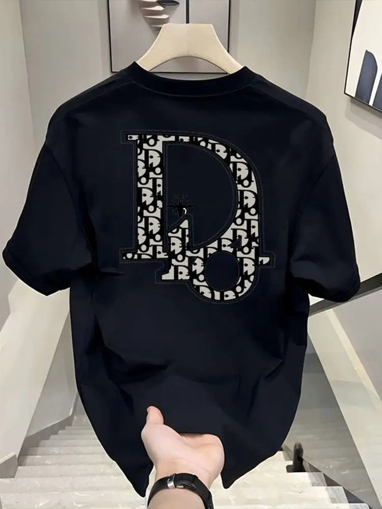 Noxwear - Heavy Trendy Brand Letter T-shirt American Ruffian Handsome Print Men's and Women's Summer Trend Loose Short-sleeved Crew Neck