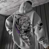 Men’s hooded sweatshirt with large back graphic print in artistic monochrome style, featuring cotton fabric for comfort and modern streetwear appeal.