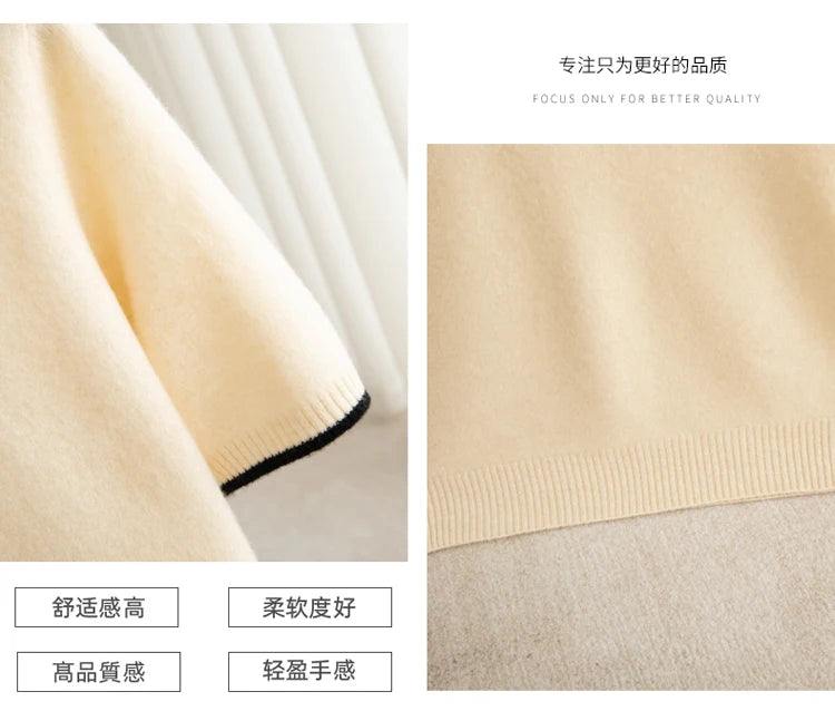 Noxwear - 100% Merino wool men's lapel short sleeved sweater T-shirt new knitted casual business men's pullover sweater wool T-shirt summe