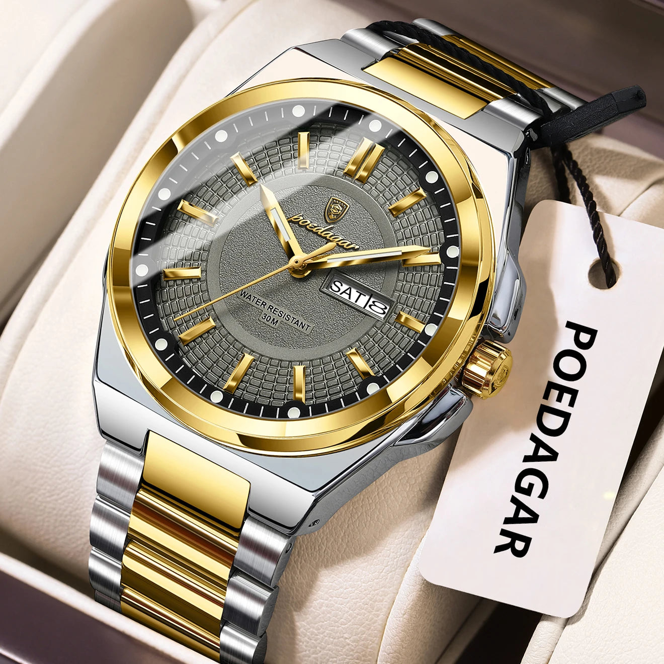 Noxwear - POEDAGAR Sport Original Men Clock Quartz Date Week Luxury Man Wristwatch Waterproof Luminous Stainless Steel Men's Watches Reloj