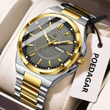 Noxwear - POEDAGAR Sport Original Men Clock Quartz Date Week Luxury Man Wristwatch Waterproof Luminous Stainless Steel Men's Watches Reloj