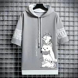 Noxwear - Japan Fashion Men's Hoodies Summer Men Clothing Cartoon Casual Harajuku Streetwear Print Hooded Top Short Sleeve Sweatshirts Men