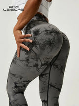 Noxwear CHRLEISURE Tie Dye Push Up High Waist Leggings Stretch Athletic Women Sexy Pants Casual Seamless Gym Knitting Leggings Femme