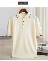 Noxwear - 100% Merino wool men's lapel short sleeved sweater T-shirt new knitted casual business men's pullover sweater wool T-shirt summe