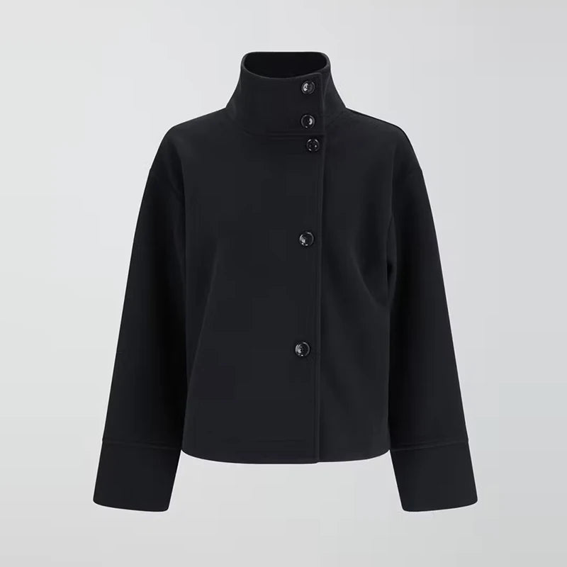 Noxwear Stand Collar Women Winter Woolen Coats 2025 Autumn Single Breasted Loose Female Long Sleeve Jacket Office Lady Street Short Coat