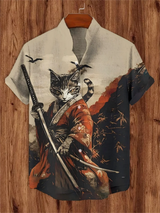 Noxwear - Men's linen short sleeved shirt, loose top, animal print, fashionable trend, outdoor street, casual and comfortable
