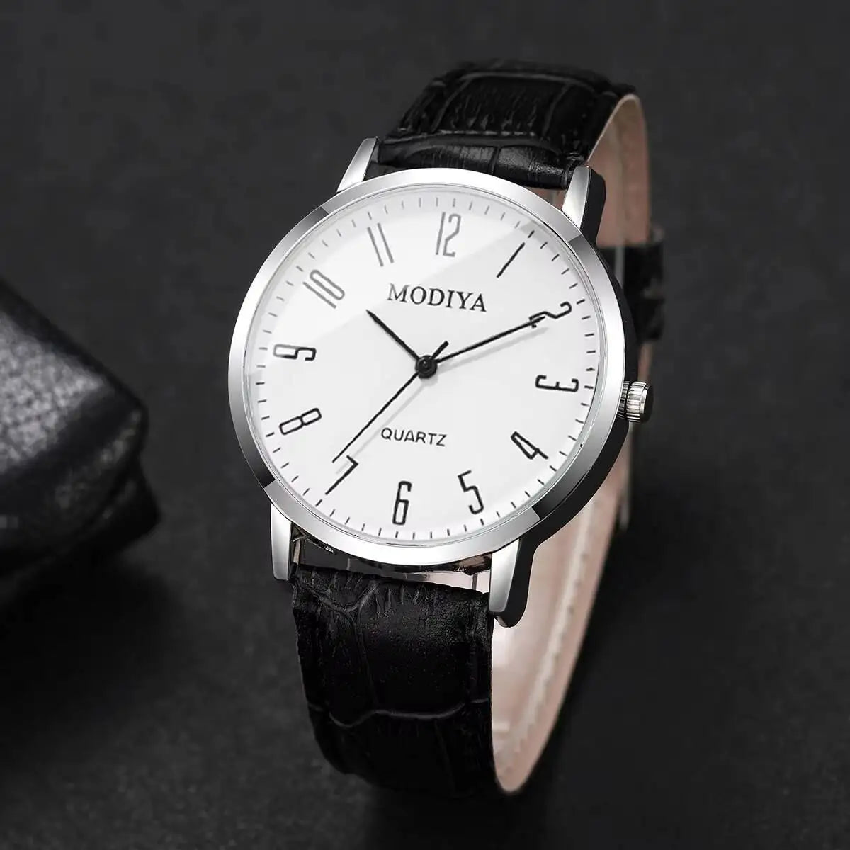 Noxwear - 3PCS/Set Fashio Arabic Dial Men Business Watches Casual Leather Strap Quartz Wristwatches Reloj Hombre（Without Box）