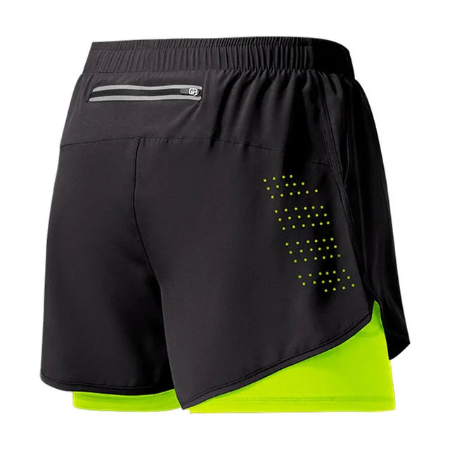 Noxwear - Men's Running Shorts Quick-drying Fitness Black Double Layer Shorts Men New Sport Workout Training Bodybuilding Short Pants