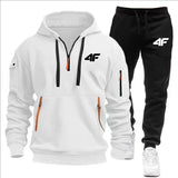 Noxwear-Men's tracksuit zipper hood multi-pocket and protective pants casual jogging tracksuit fall/winter 2-piece setLarge size S-3XL