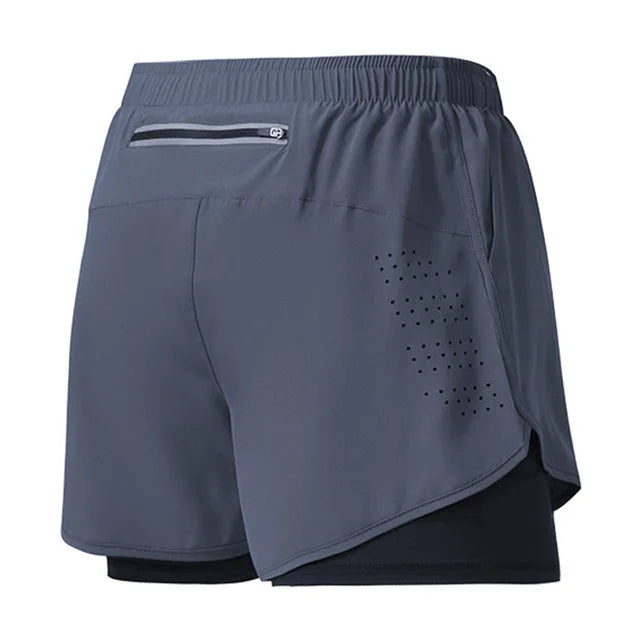 Noxwear - Men's Running Shorts Quick-drying Fitness Black Double Layer Shorts Men New Sport Workout Training Bodybuilding Short Pants