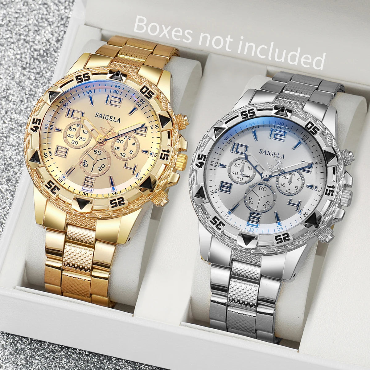 Noxwear - 2pcs/set Men Business Watches Fashion Arabic Dial Steel Band Male's Quartz Watch Set (Without Box）