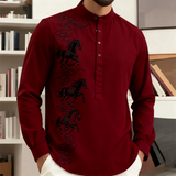 Noxwear - New men's casual fashion street men's 3D horse print shirt with collar and long sleeved top men's long sleeved shirt