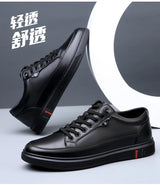Noxwear - New Shoes for Men Genuine Leather Casual Shoes Spring Autumn Cool Black Flat Skateboard Shoes Youth Fashion Slip-on Sneakers