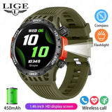 Noxwear - LIGE GPS Smart Watch Men LED Flashlight Compass Waterproof Bluetooth Call Health Watches Voice Assistant Military Smartwatch Men