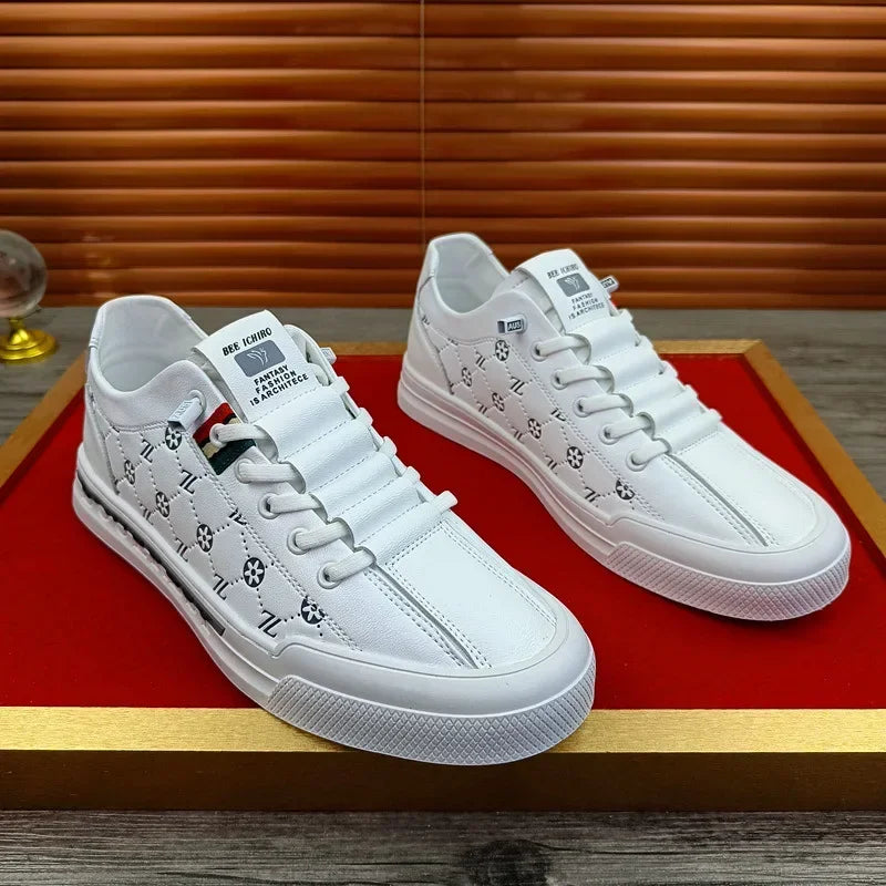 Noxwear - European New Shoes for Men Genuine Leather Casual Shoes Trend Print Flats Skateboard Shoes Youth Street Sneakers