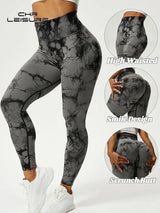 Noxwear CHRLEISURE Tie Dye Push Up High Waist Leggings Stretch Athletic Women Sexy Pants Casual Seamless Gym Knitting Leggings Femme