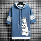 Noxwear - Japan Fashion Men's Hoodies Summer Men Clothing Cartoon Casual Harajuku Streetwear Print Hooded Top Short Sleeve Sweatshirts Men