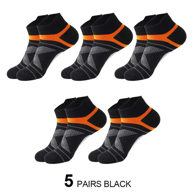 Noxwear - 5 Pairs High Quality Socks Men Summer Outdoor Casual Cotton Socks Short Breathable Black Ankle Socks Run Sports Socks Size 38-45