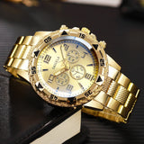 Noxwear - 2pcs/set Men Business Watches Fashion Arabic Dial Steel Band Male's Quartz Watch Set (Without Box）