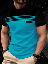 Noxwear - Fashionable men's summer new striped print comfortable breathable round neck T-shirt outdoor casual top