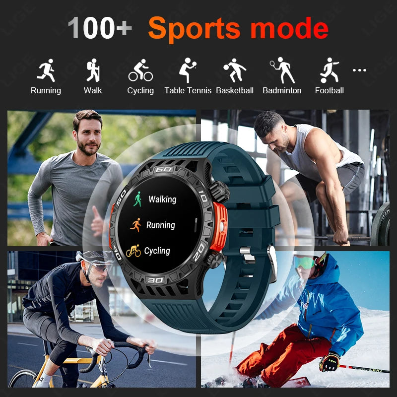 Noxwear - LIGE GPS Smart Watch Men LED Flashlight Compass Waterproof Bluetooth Call Health Watches Voice Assistant Military Smartwatch Men