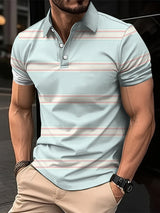 Noxwear - Men's Short Clothes Sleeved Lapel 3D Digital Printed Striped Polo Shirt Summer  Man's Business Casual Top Clothes Oversized