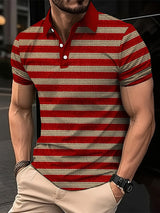 Noxwear - Men's Short Clothes Sleeved Lapel 3D Digital Printed Striped Polo Shirt Summer  Man's Business Casual Top Clothes Oversized