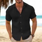 Noxwear - Men's Casual Button Down Shirts Short Sleeve Textured Summer Beach Shirt Cuban Vacation Shirts with Pocket S-XXXL