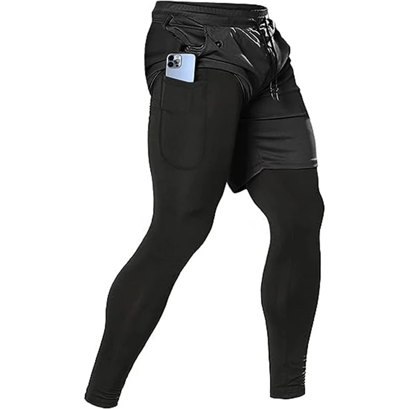 Noxwear - Men's Sport Pants 2 in1 Training Athletic Tracksuits Sportswear Workout Male Jogging Trousers Gym Fitness Running Pants Men