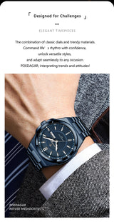 Noxwear - POEDAGAR Sport Original Men Clock Quartz Date Week Luxury Man Wristwatch Waterproof Luminous Stainless Steel Men's Watches Reloj