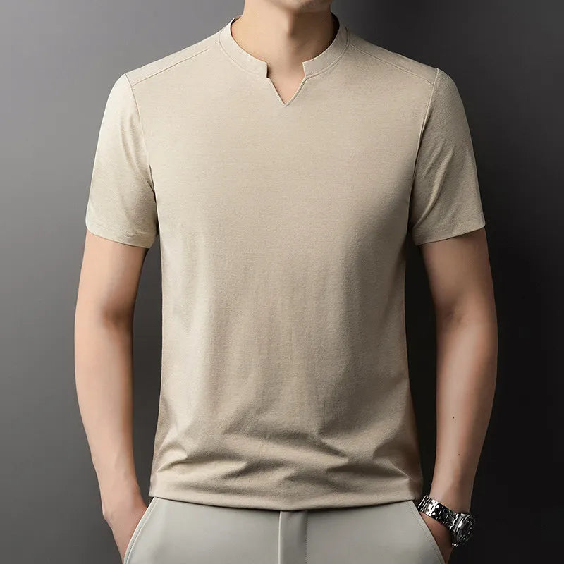Noxwear - Korean Men's Casual and Fashionable Small V-neck Solid Color Short Sleeved T-shirt Comfortable Summer Versatile Top