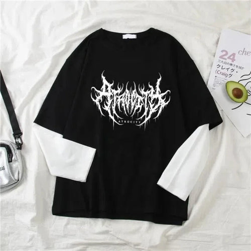 Noxwear - Atrocity Print Fake Two Long Sleeve Tee