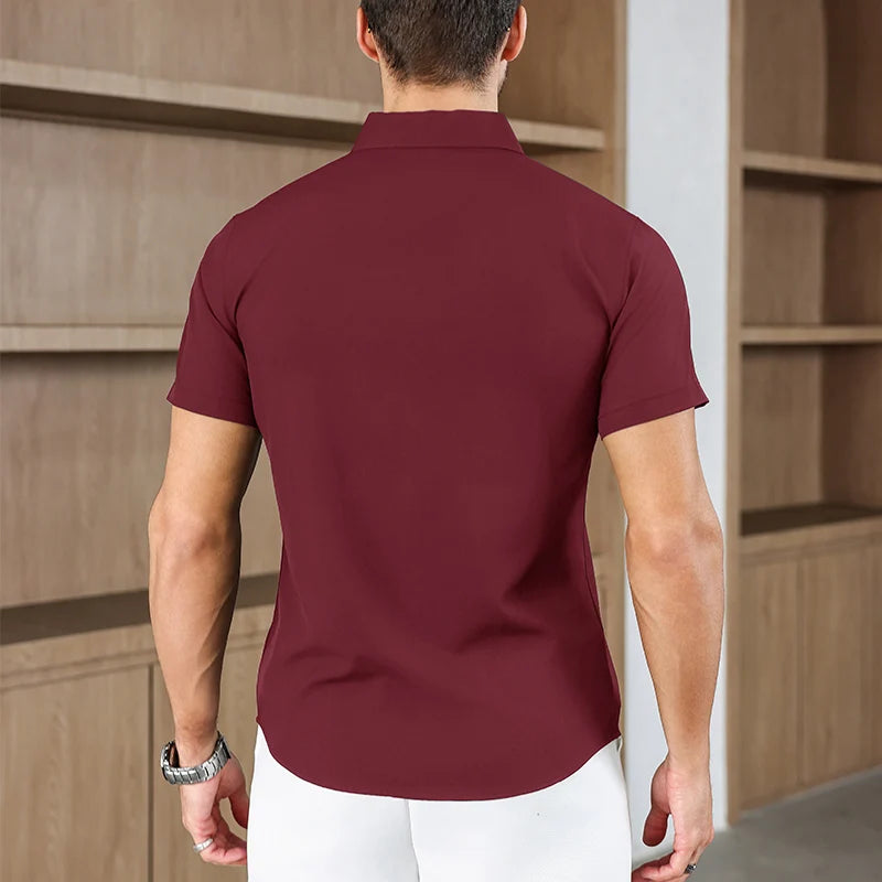 Noxwear -New Men's Business Casual Solid Color Short Sleeved Shirt for Summer Fashion No Ironing Comfortable and Versatile Top