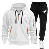 Noxwear-Men's tracksuit zipper hood multi-pocket and protective pants casual jogging tracksuit fall/winter 2-piece setLarge size S-3XL