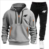 Noxwear-Men's tracksuit zipper hood multi-pocket and protective pants casual jogging tracksuit fall/winter 2-piece setLarge size S-3XL