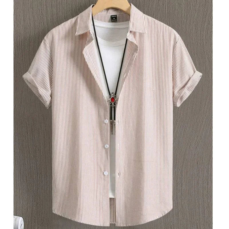 Noxwear - Hawaiian Shirts For Men 3d Stripe Print High-Quality Men'S Clothing Loose Oversized Shirts And Blooms Summer Casual Short Sleeve