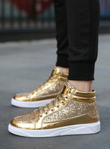 Noxwear - Men's Boots Nightclubs Fashiona Sequins With Diamonds Gold Leather Boots Trendy High Top Sports Casual Shoes Large Size 38-48