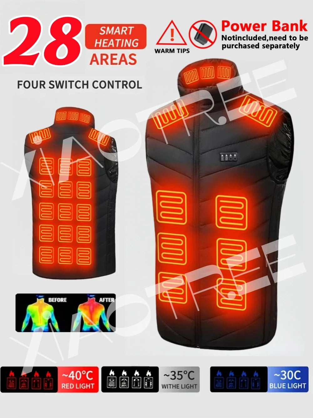 Noxwear - 28/9 Areas Heated Vest Men Jacket Heated Winter Womens Electric Usb Heater Camping Jacket Man Thermal Vest Body Warmer Coat 6XL