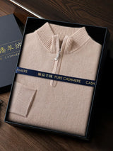 Noxwear - CHICUU Men's 100% Cashmere Sweater Zipper Pullover Mock Neck Long Sleeve Basic Cashmere Knitwear Autumn Winter Clothing Tops