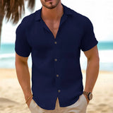 Noxwear - Men's Casual Button Down Shirts Short Sleeve Textured Summer Beach Shirt Cuban Vacation Shirts with Pocket S-XXXL