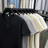 Noxwear - 2025 New Men's Business Casual Three Button V-neck Short Sleeved T-shirt Korean Style Summer Comfortable Versatile Top