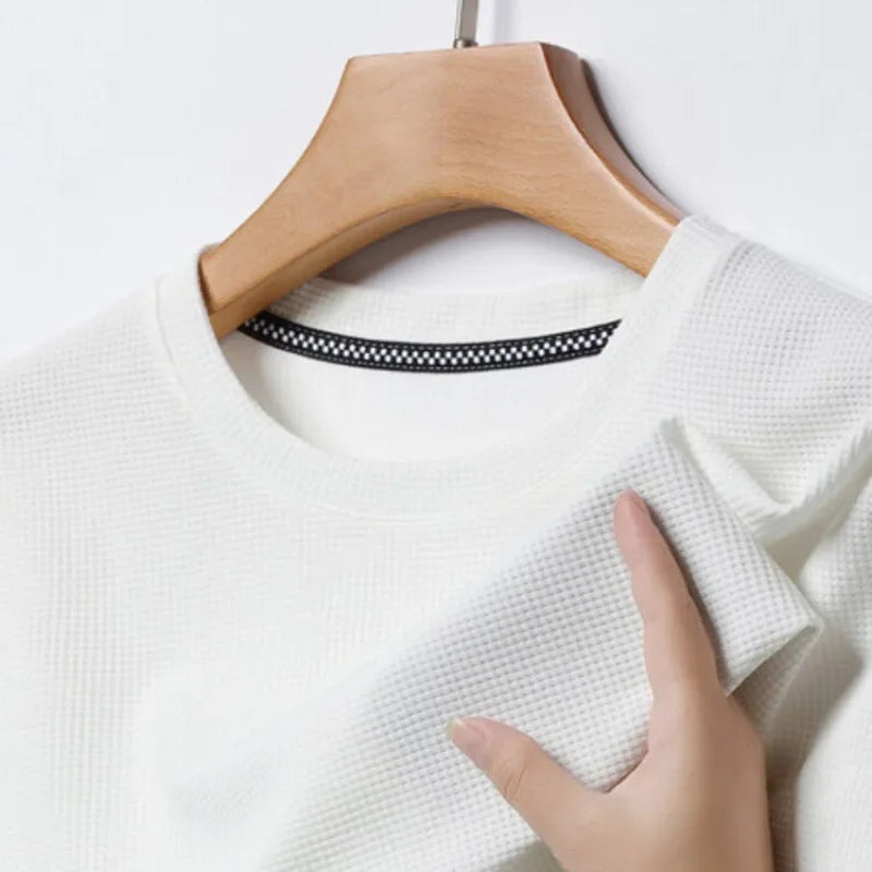 Noxwear - New Summer Waffle Round Neck Short Sleeved T-shirt for Men's Short Sleeved Top