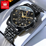 Noxwear - OLEVS Top Luxury Brand Men's Watches Moon Phase Chronograph Quartz Watch for Man Gold Stainless Steel Luminous Original Watch