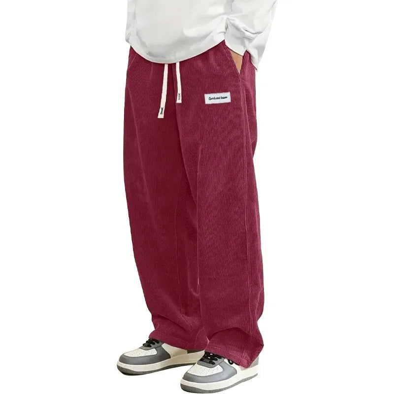 Noxwear - New Mens Corduroy Casual Pants Fashion Loose Fit Baggy Pants Straight Sweatpants Elastic Waist Drawstring Outdoor Streetwear